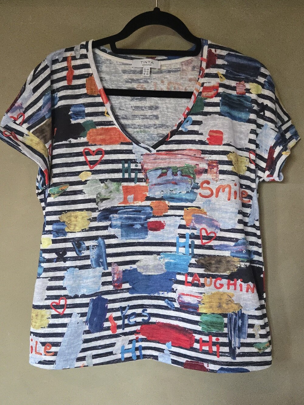Tinta | Abstract Multicolor V-Neck Women's Top, Size 44 - Picture 2 of 7